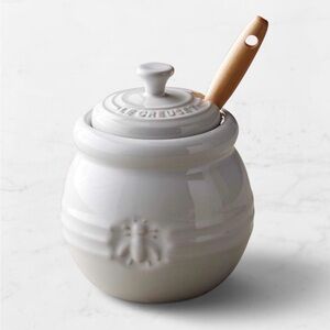 Le Creuset Honey Pot White Ivory Jar + Silicone Wooden Dipper